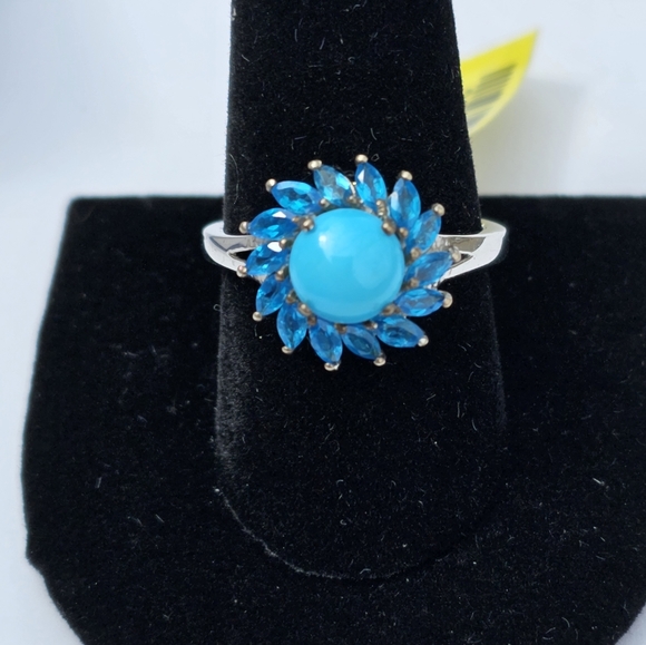 Genuine Sleeping Beauty Turquoise Malgache Neon Apatite Ring Platinum/925 sz 10 - Picture 2 of 9